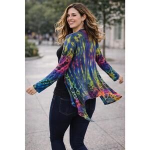 Colorful Tie-Dye Open Front Cardigan Topper